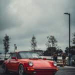 a red sports car parked on the side of the road